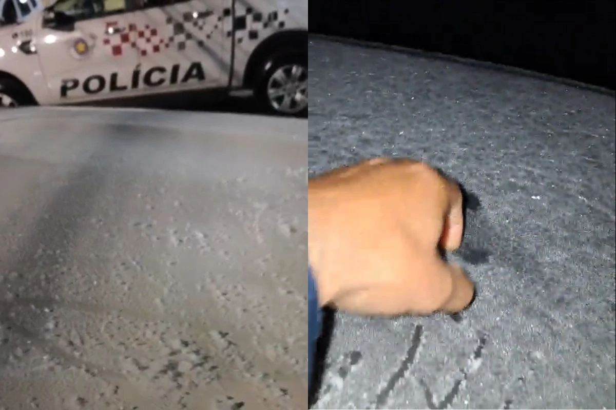 Vídeo: viaturas da PM amanhecem congeladas em Cajamar, na Grande SP