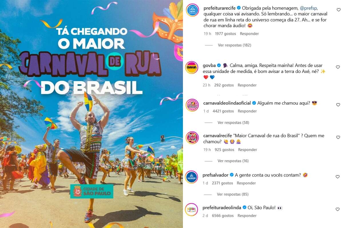 “Se for chorar manda áudio”: capitais zombam post sobre Carnaval de SP