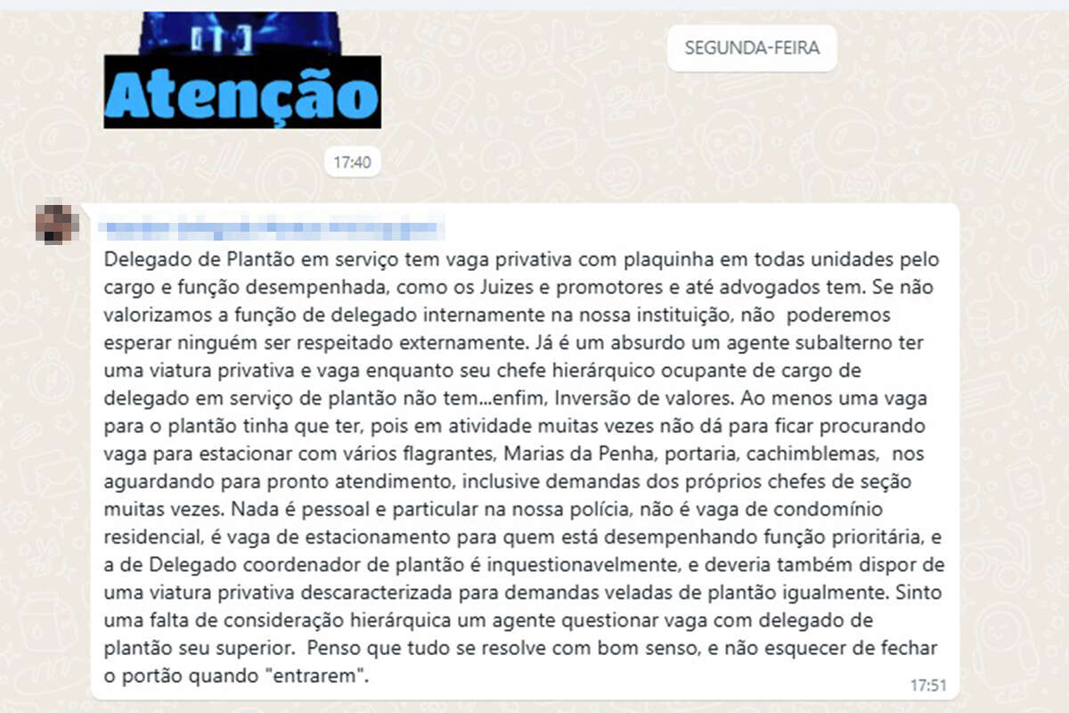 Delegado bate boca com agente sobre vaga de garagem: “Subalterno”