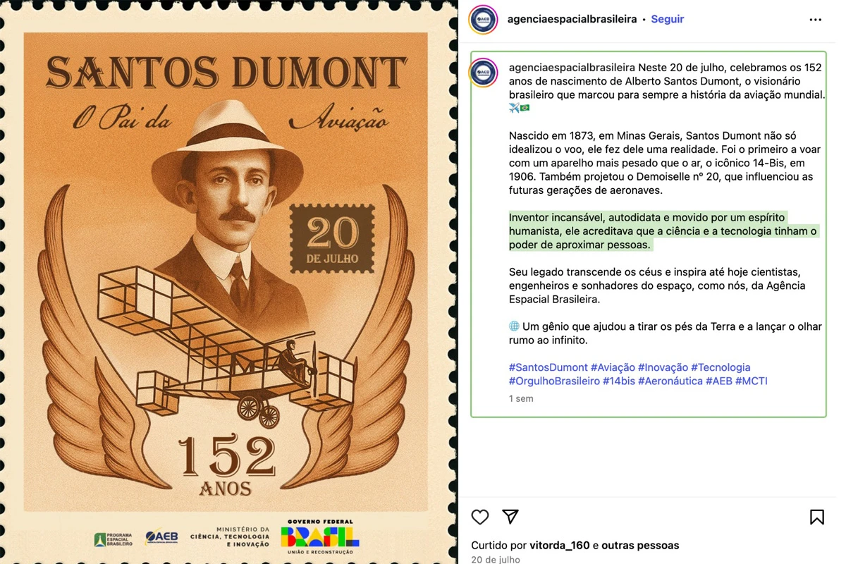 AEB faz “homenagem” de IA a Santos Dumont com 14 Bis ao contrário