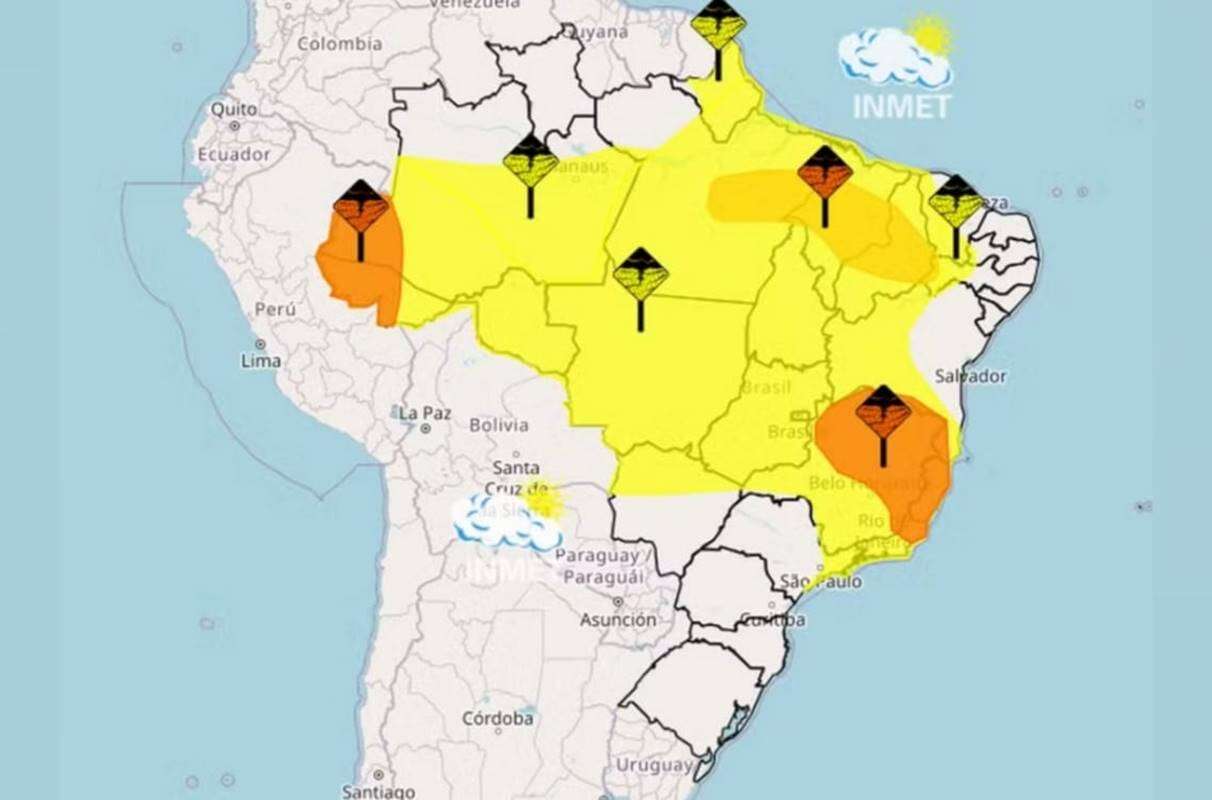 Verão: Inmet alerta para chuvas intensas em 20 estados nesta quarta