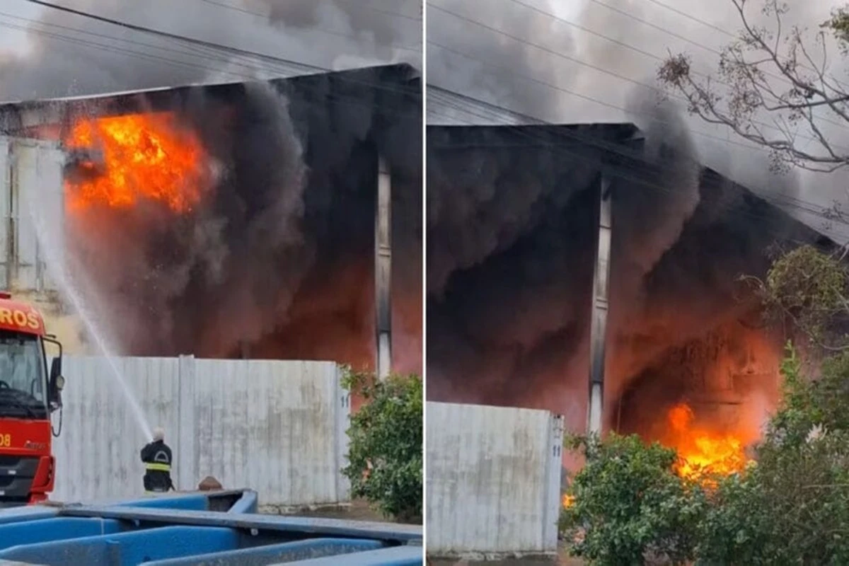 Vídeo: galpão pega fogo próximo ao aeroporto de Navegantes
