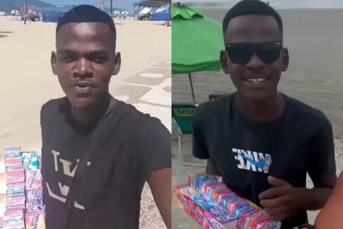 Jovem de SP viraliza ao lucrar R$ 700 por dia vendendo bala em inglês