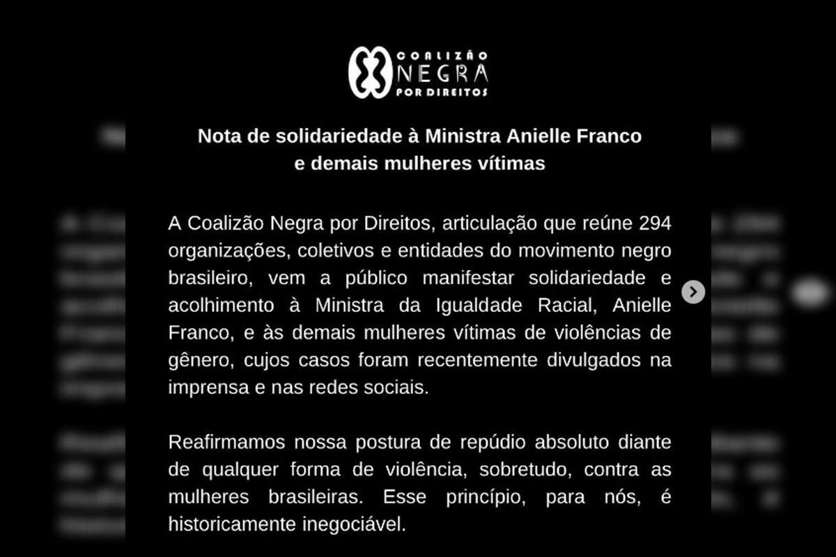 Coalizão Negra divulga apoio a Anielle e supostas vítimas de ministro