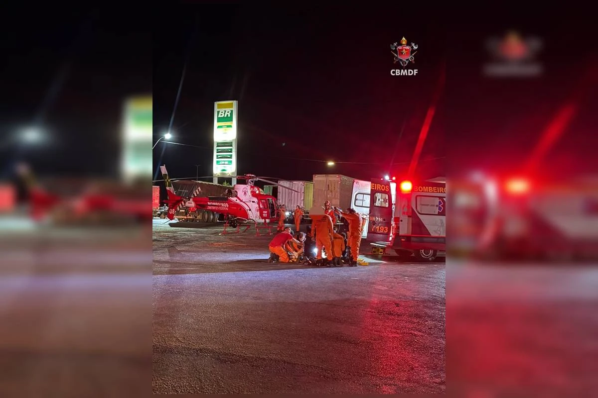 Motociclista é socorrido por helicóptero do CBMDF após grave acidente