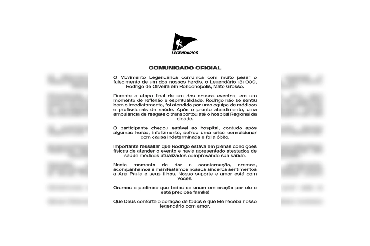 Grupo Legendários se manifesta após morte de membro: “Comprovou saúde”