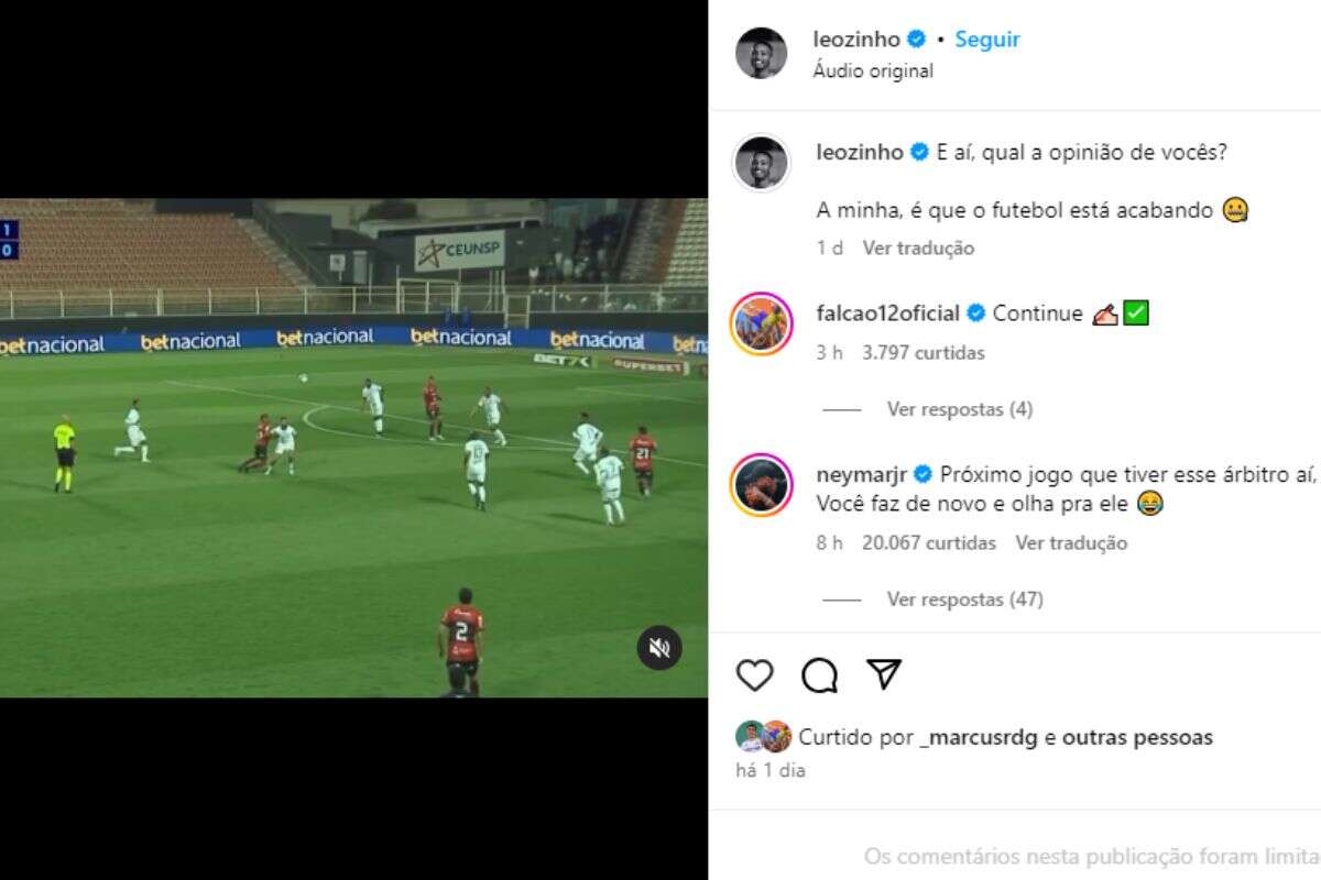 Falcão e Neymar apoiam jogador do Ituano após cartão depois de drible