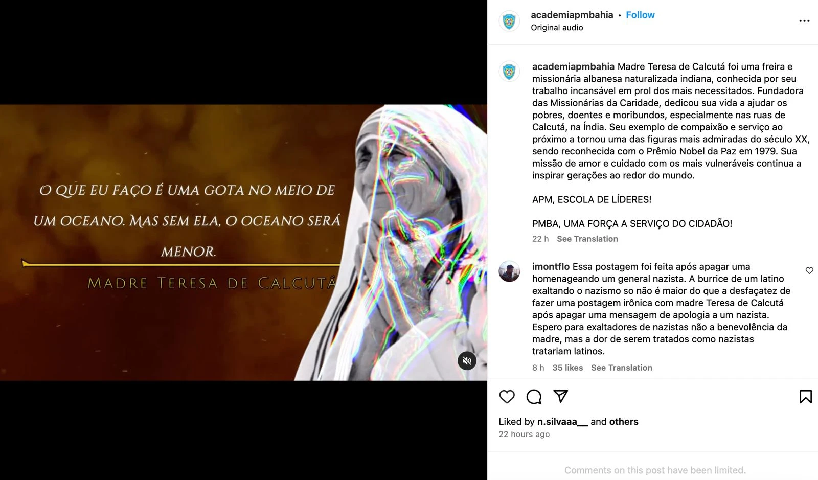 Após exaltar nazista, academia da PM tenta se redimir com Madre Teresa