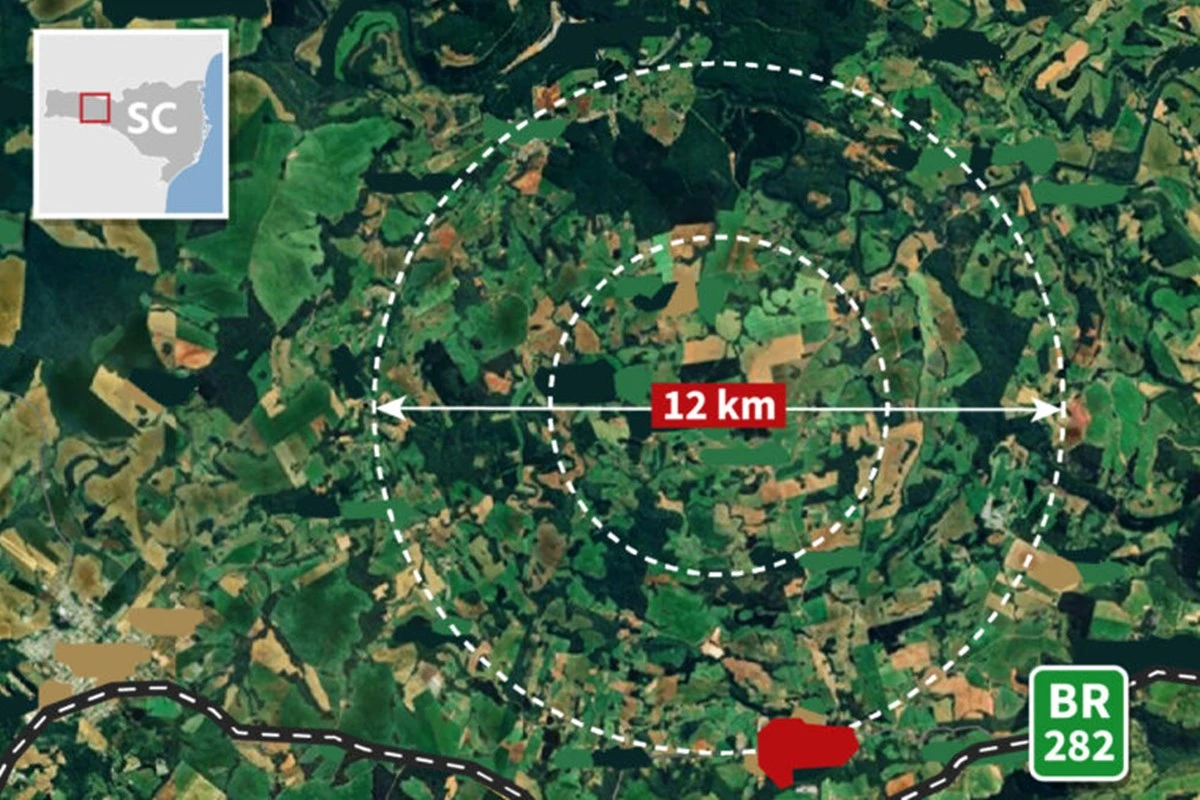 Cidade catarinense foi erguida em cratera formada por asteroide