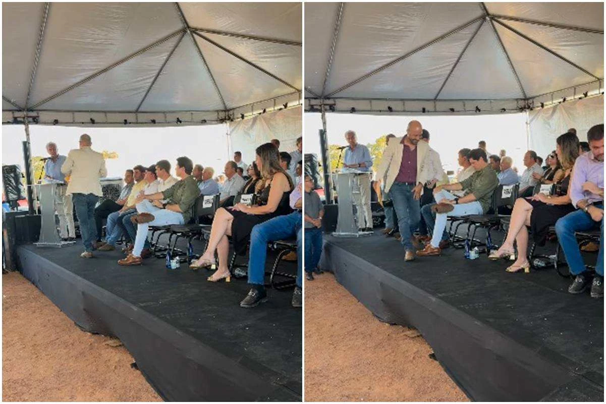 Caiado dá pito em prefeito após acusação sobre obra: “Senta lá”. Vídeo