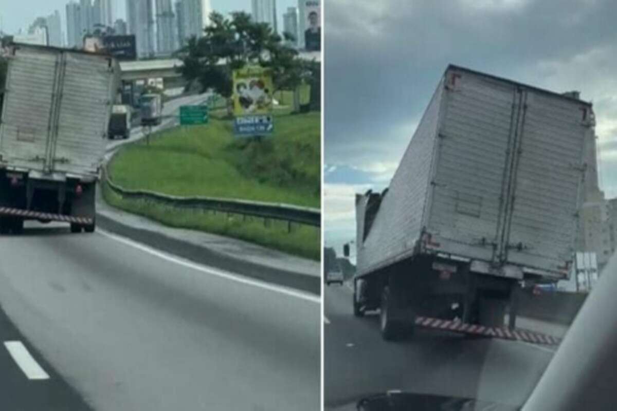 Caminhão torto esbanja imprudência em trecho crítico da BR-101 em SC