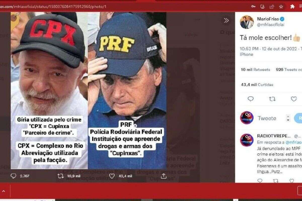 Mario Frias vira réu por fake news sobre Lula usando boné “CPX”