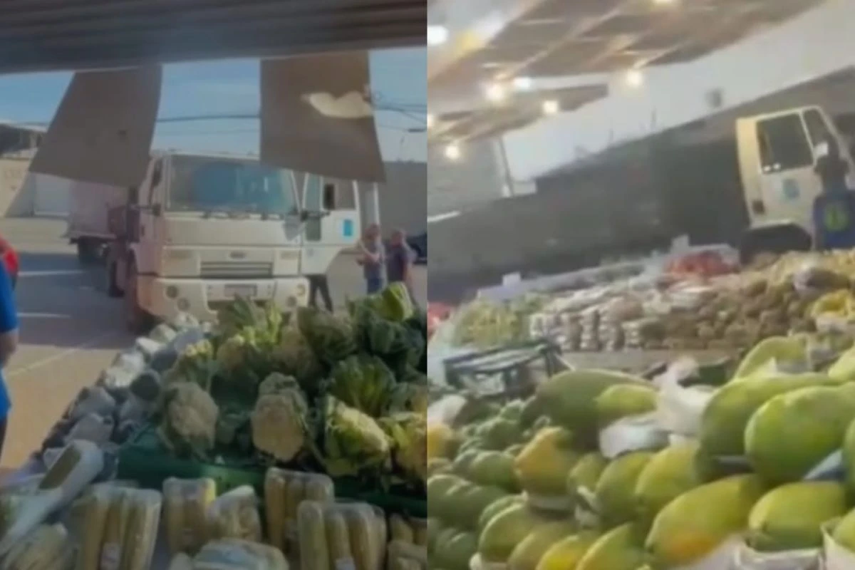 Motorista bêbado invade sacolão com caminhão após briga em SBC. Vídeo