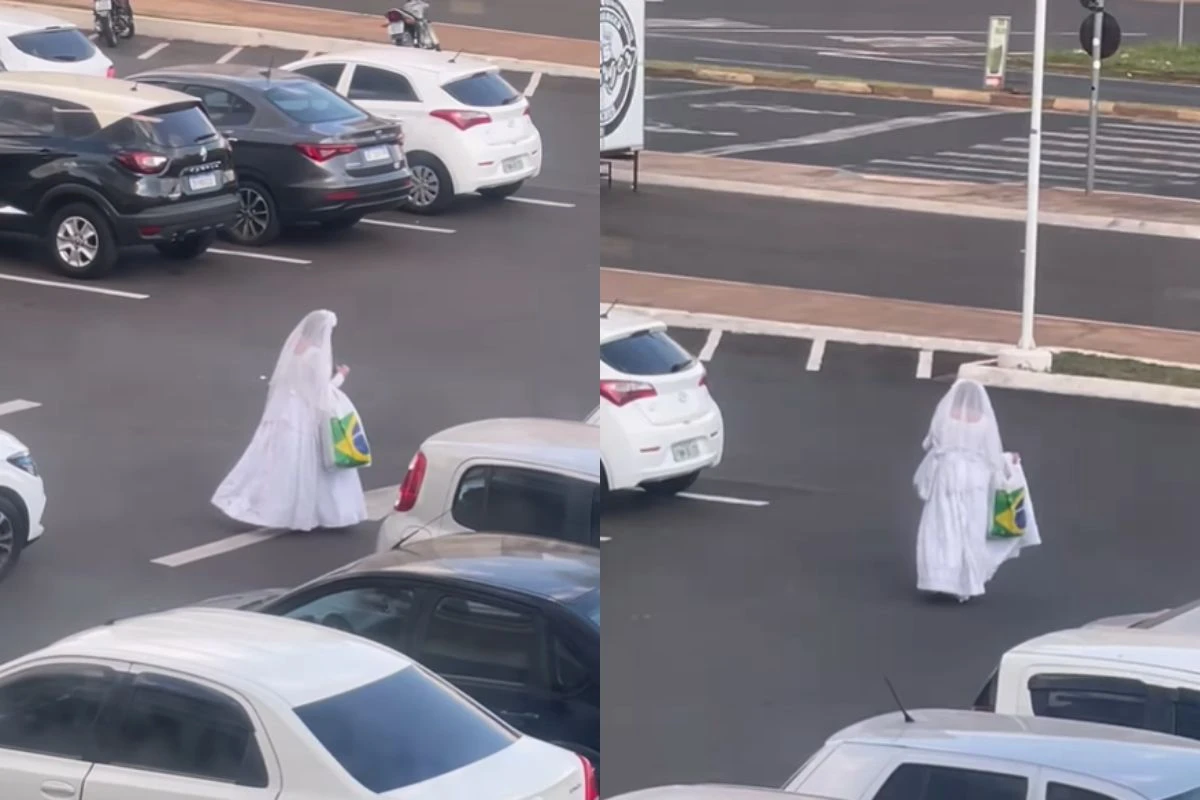 Mulher de 70 anos viraliza ao usar vestido de noiva para fazer compras