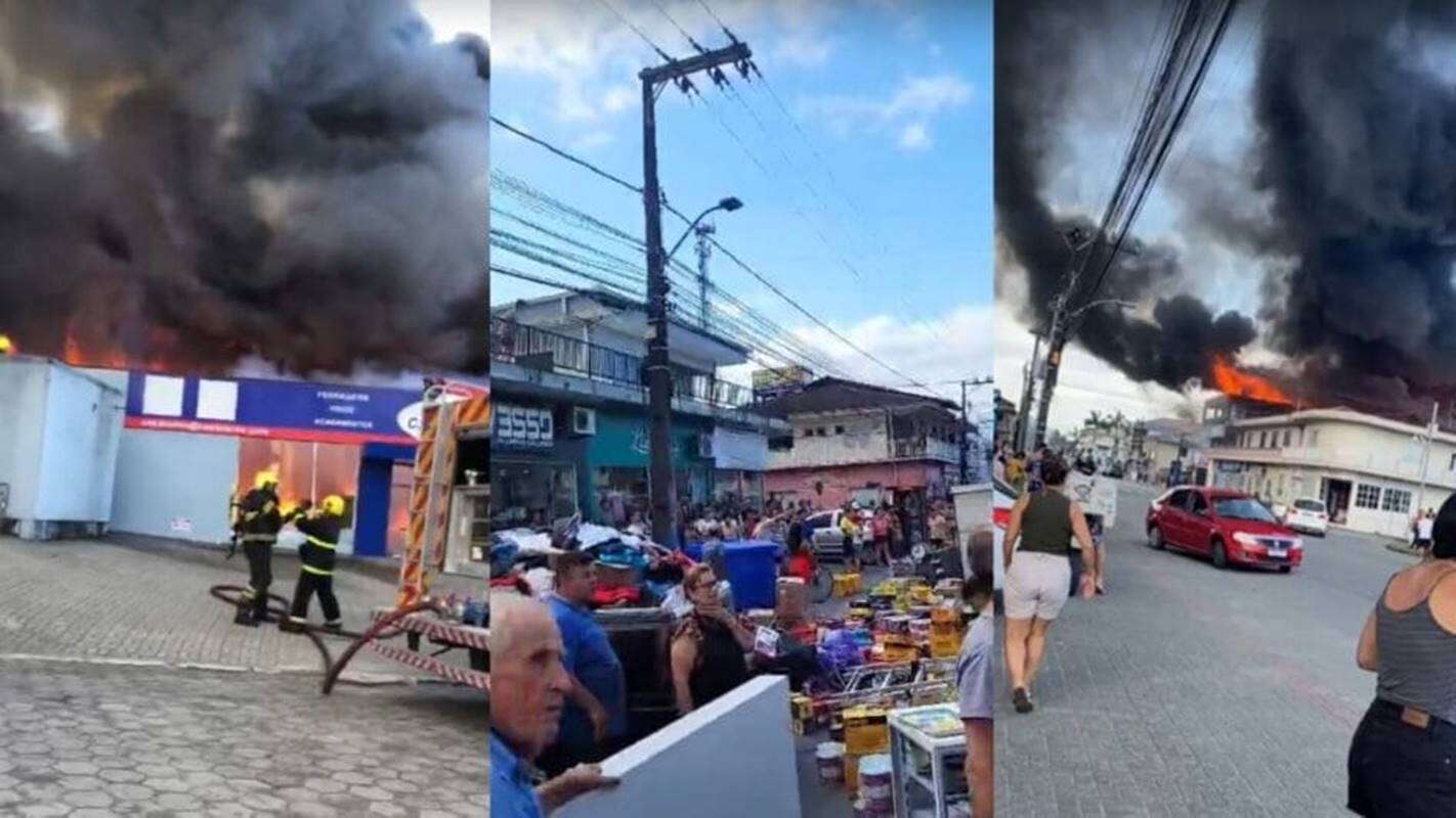 Vídeo: incêndio de grandes proporções consome imóveis comerciais em SC