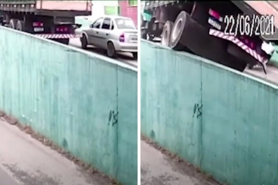 Vídeo: Caminhão desgovernado desce viaduto em marcha à ré em SP