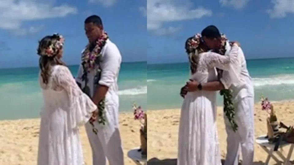 Carla Perez e Xanddy renovam votos de casamento em praia do Havaí
