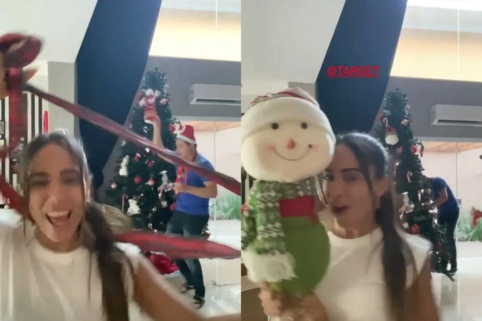 Ao som de Mariah Carey, Anitta monta árvore de Natal com mãe e David Brazil