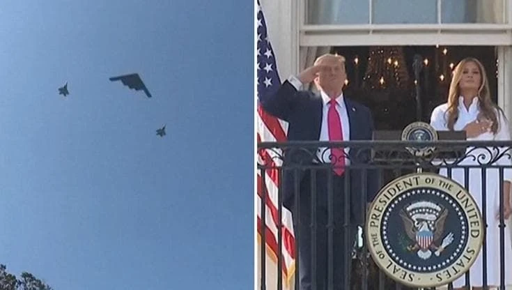 Stati Uniti: il bombardiere B-2 sorvola la Casa Bianca sotto gli occhi di Trump e Melania