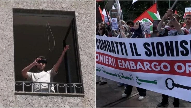 Milano, tensione al corto pro Pal: urla e insulti tra un ragazzo alla finestra e i manifestanti
