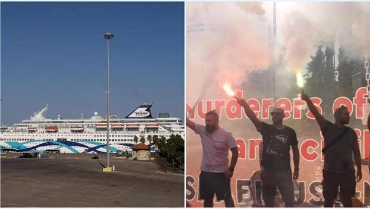 Grecia, nave da crociera israeliana attracca al porto del Pireo: protesta dei manifestanti pro Pal