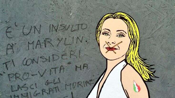 Vandalizzato il murale della premier Meloni in versione Marylin: 