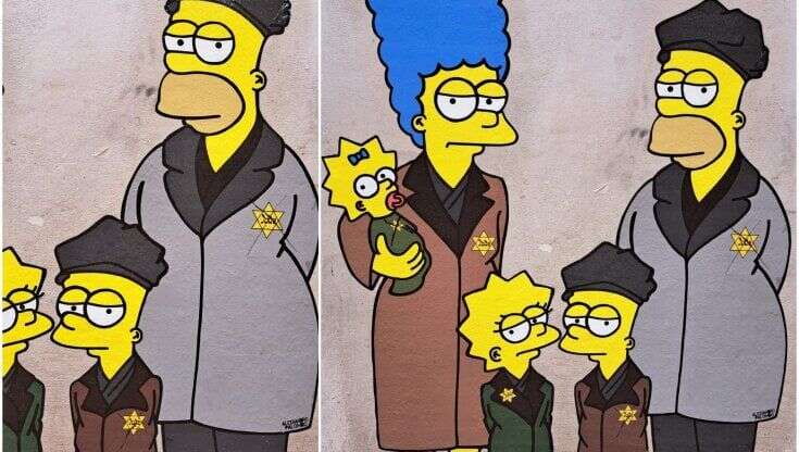 Memoriale della Shoah, nuovo sfregio al murale dei Simpson: una x sulle stelle di David