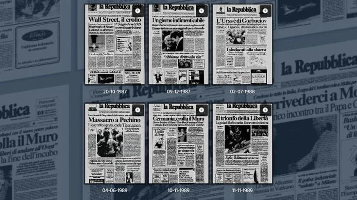 Le prime pagine di Repubblica, dal 1986 al 1995: un sovraccarico di storia