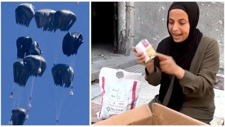 Riso, pasta, tonno e poco altro: cosa c'è nei pacchi paracadutati su Gaza