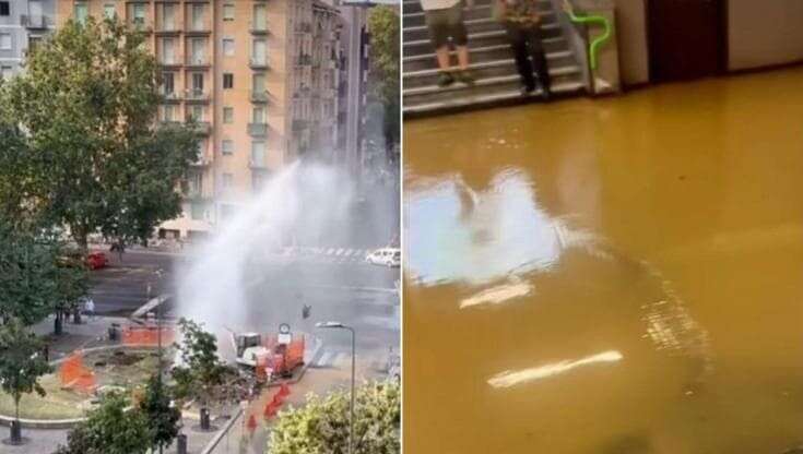 Milano, tubo rotto in piazza con getto d'acqua a fontana: chiusa la fermata M2 di Sant'Agostino