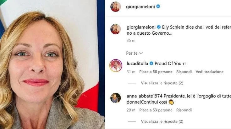 Meloni risponde con un selfie sorridente a Schlein sulla bocciatura del governo dopo il referendum