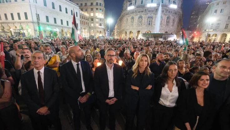 “Restiamo umani”: Salis, Sala, Funaro e Lepore alla manifestazione pro Gaza a Genova