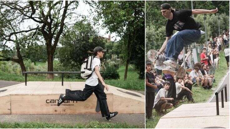 Il legno degli alberi abbattuti dalla tempesta usato per costruire rampe da skateboard