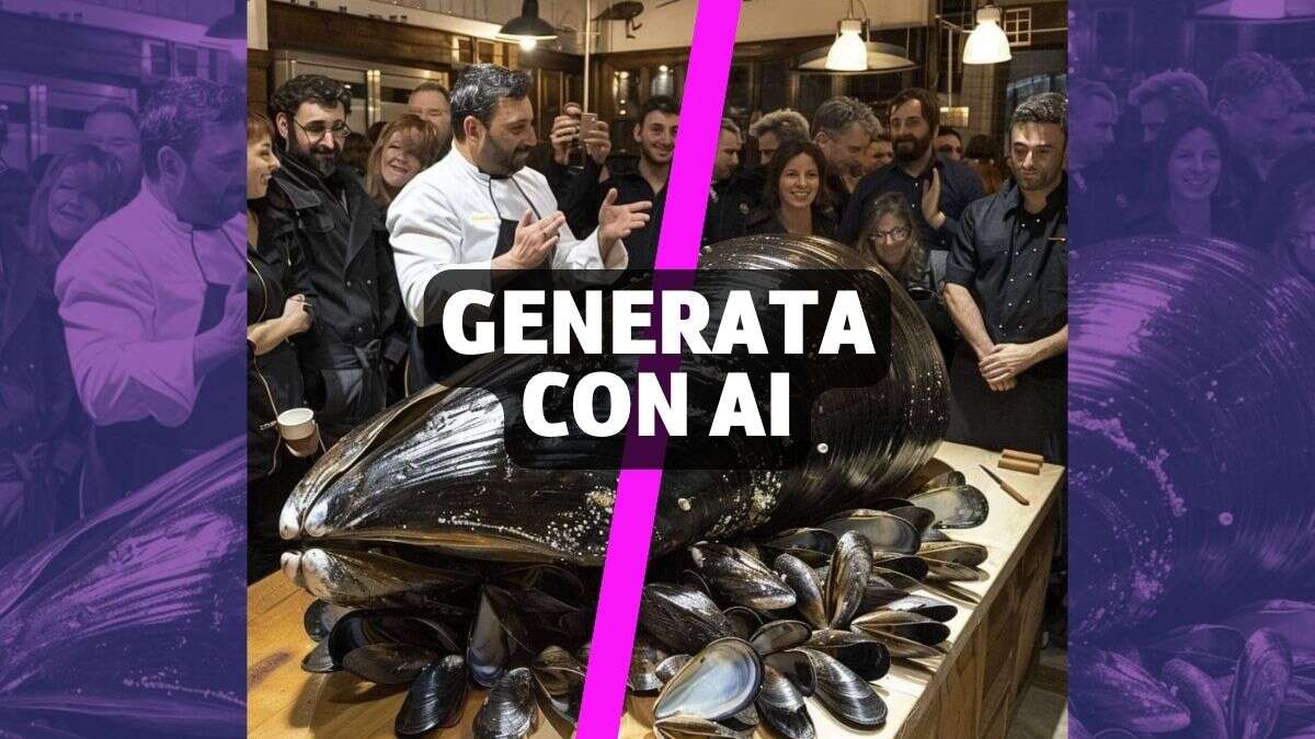 L’immagine della cozza più grande del mondo pescata a Olbia è generata con AI