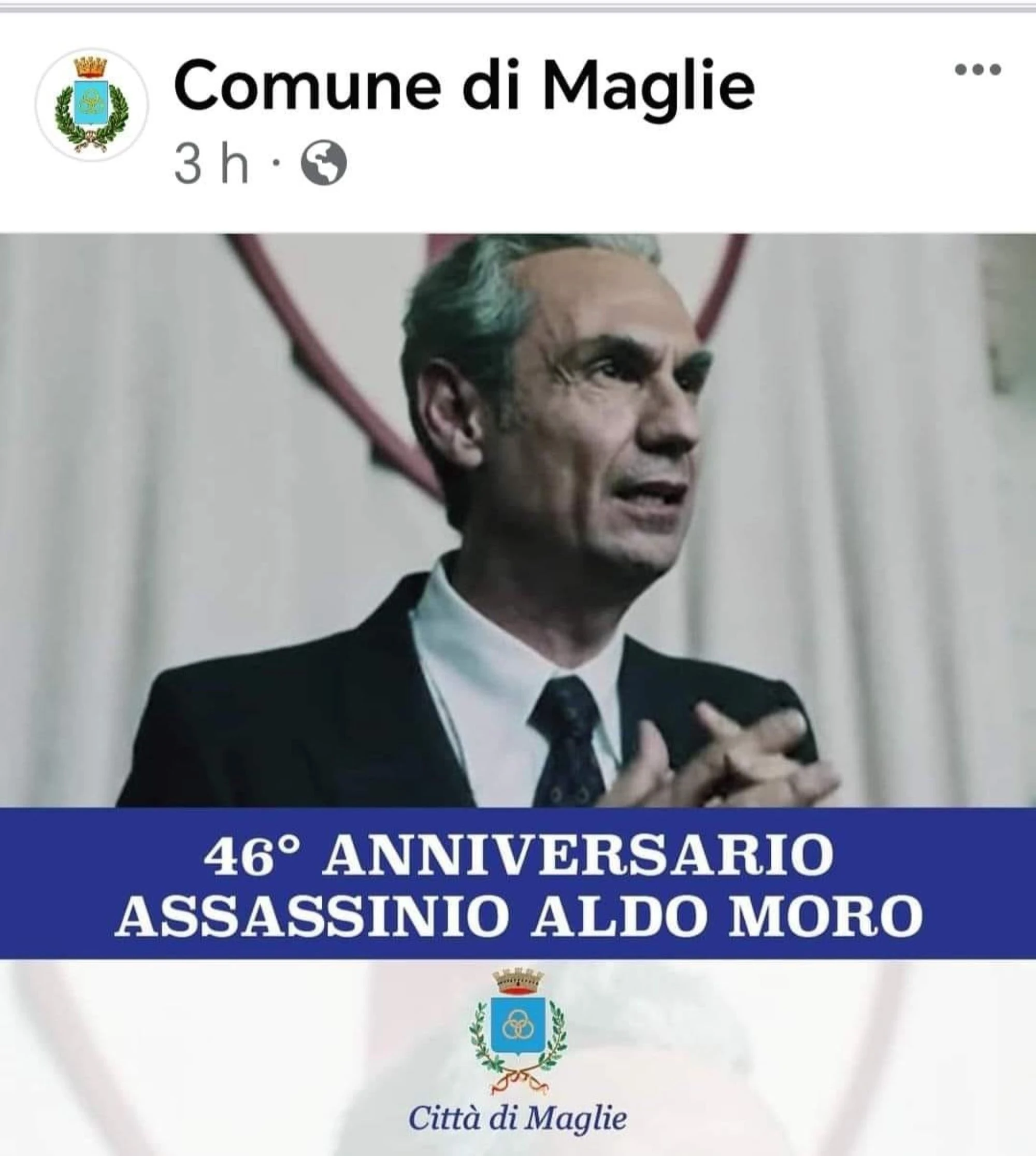 Maglie ricorda Aldo Moro ma lo fa usando una foto dell’attore Fabrizio Gifuni