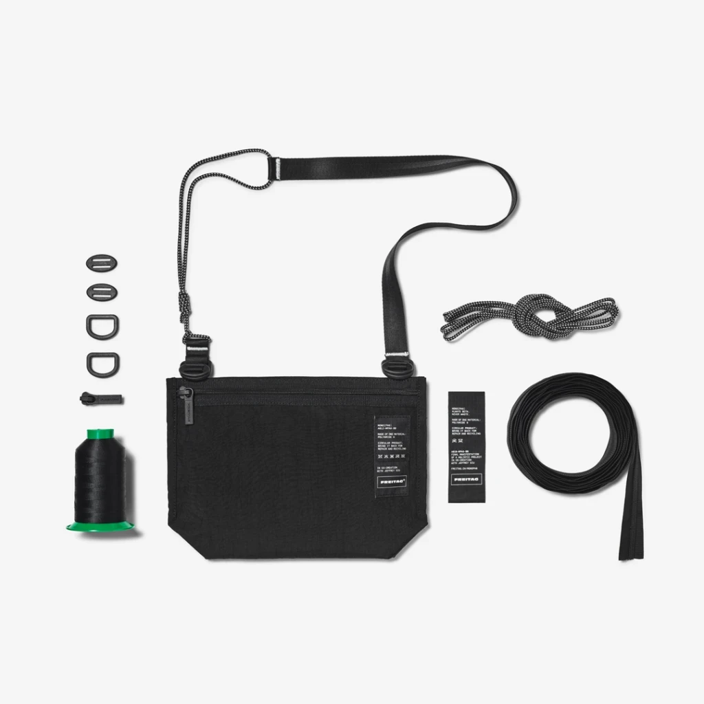 All 14 parts of this shoulder bag are made from the exact same material—even the zipper
