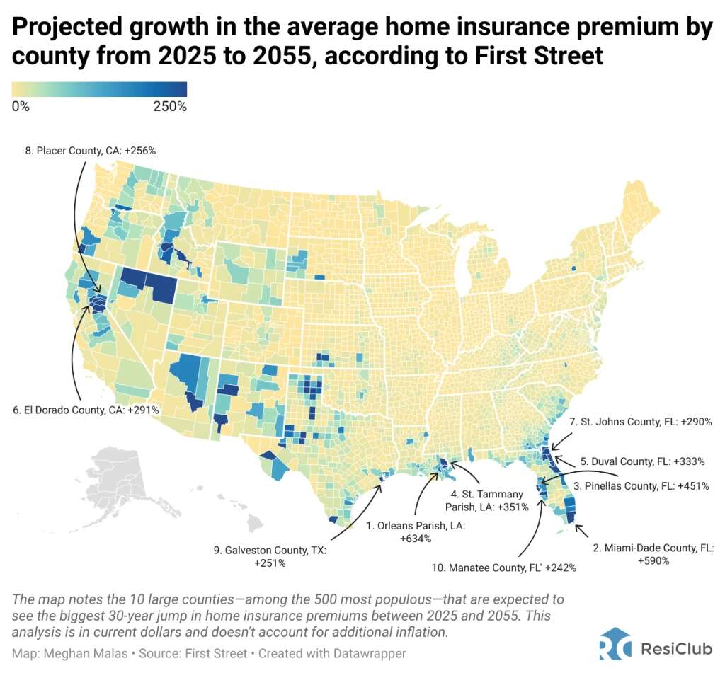 Housing market map: How much home insurance is expected to rise by 2055