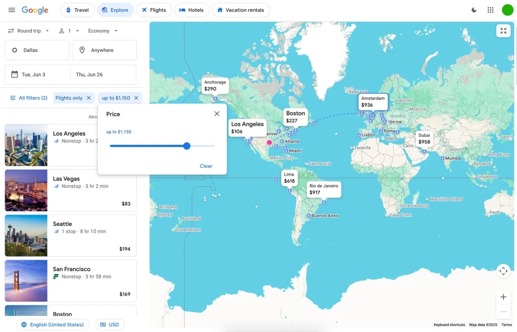 Use this Google Flights “anywhere” hack to see where you can travel on your budget 