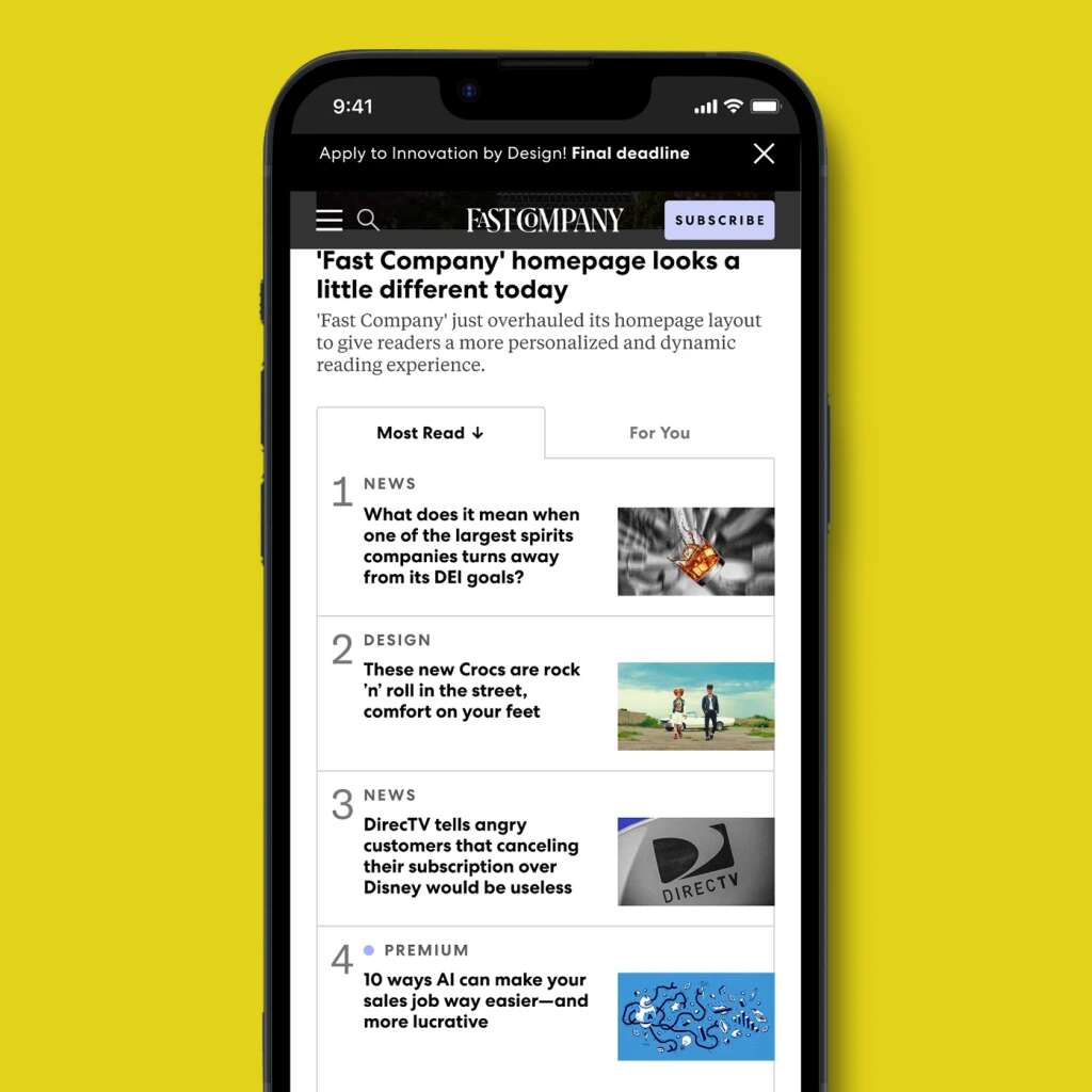 Why the ‘Fast Company’ homepage looks a little different today