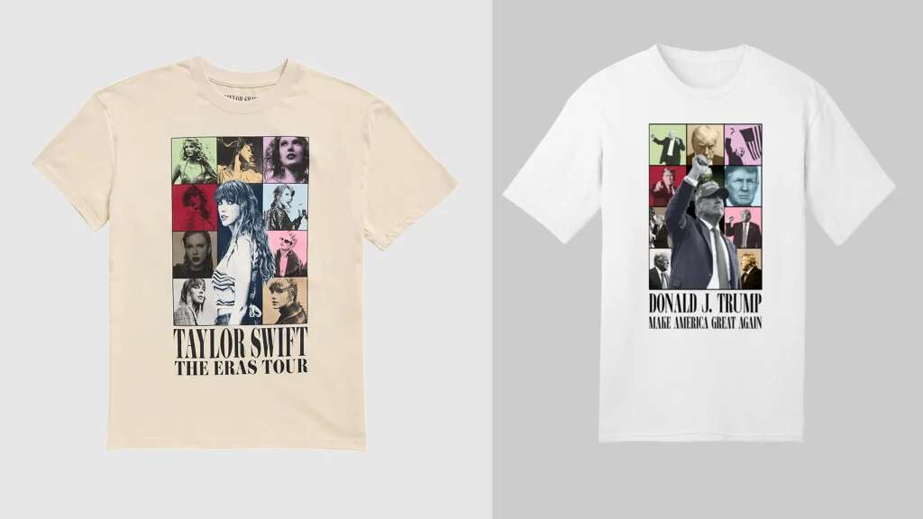 Donald Trump lashes out at Taylor Swift by ripping off her Eras Tour t-shirt design