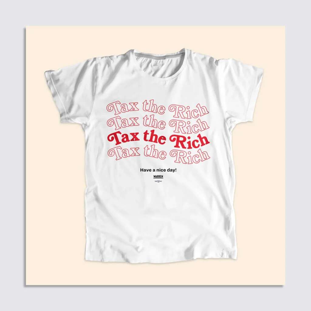 Elizabeth Warren’s ‘Tax the Rich’ tote shows why campaigns are using repetitive, stacked typography