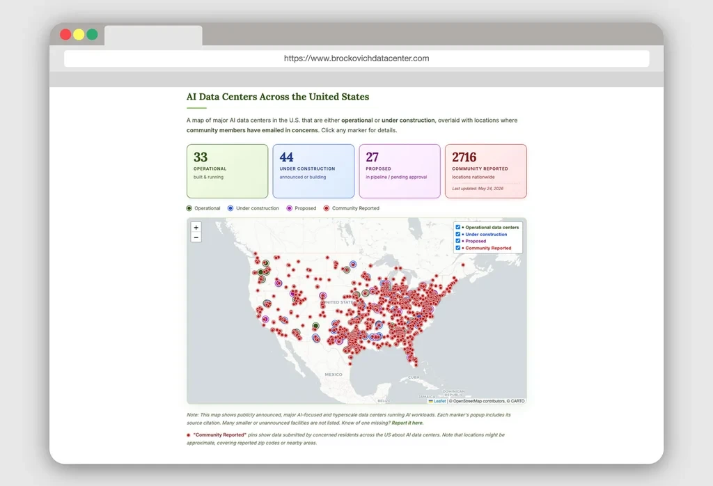 This map tracks 4,000 AI data centers being built—and reveals where the biggest boom is