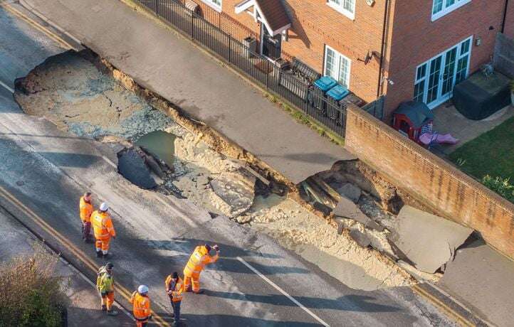 La route s’effondre et laisse un trou en pleine rue en Angleterre