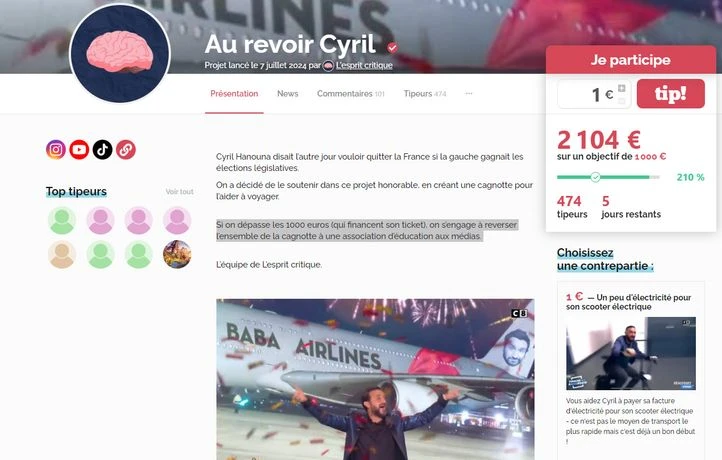 Une cagnotte en ligne veut aider Cyril Hanouna à quitter la France