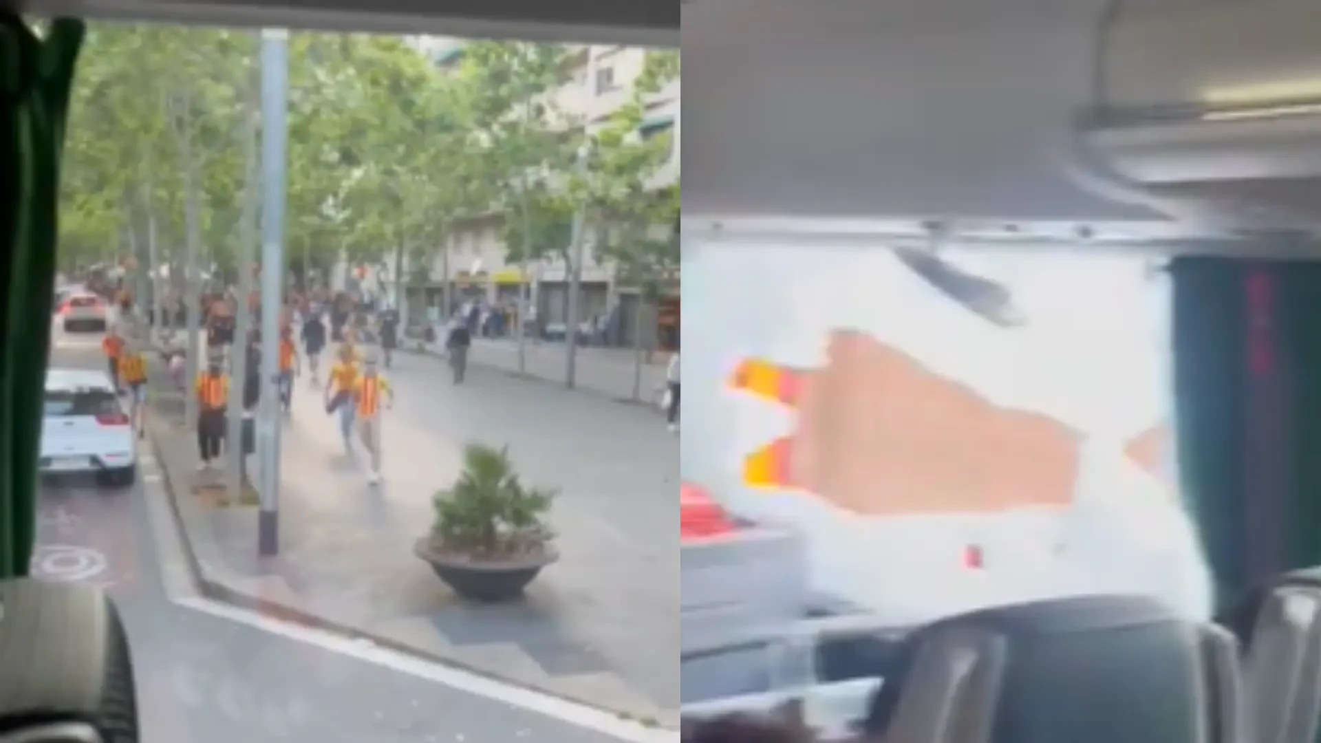Brutal ataque de ultras del San Andreu al autobús del Rayo Majadahonda: lanzamiento de piedras y objetos