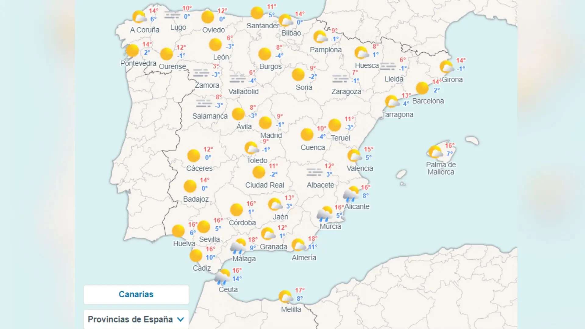 Cuatro comunidades en alerta por valores en torno a -5ºC en las próximas horas