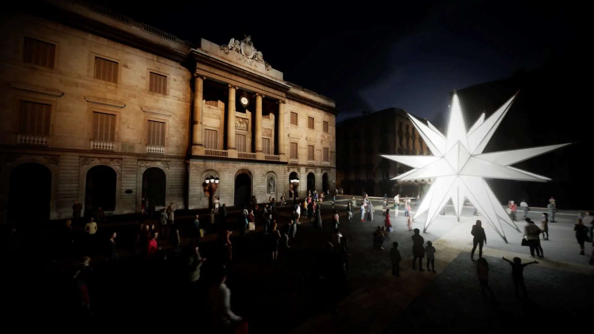 Barcelona sustituye el tradicional pesebre de la plaza Sant Jaume por una estrella gigante de 20 puntas luminosa