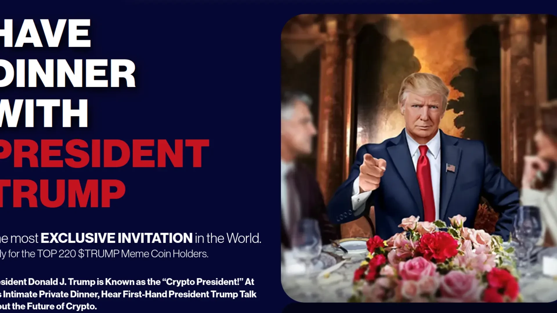 Recepción exclusiva, secretismo...: todo sobre la cena de Trump con los inversores en su 'memecoin'