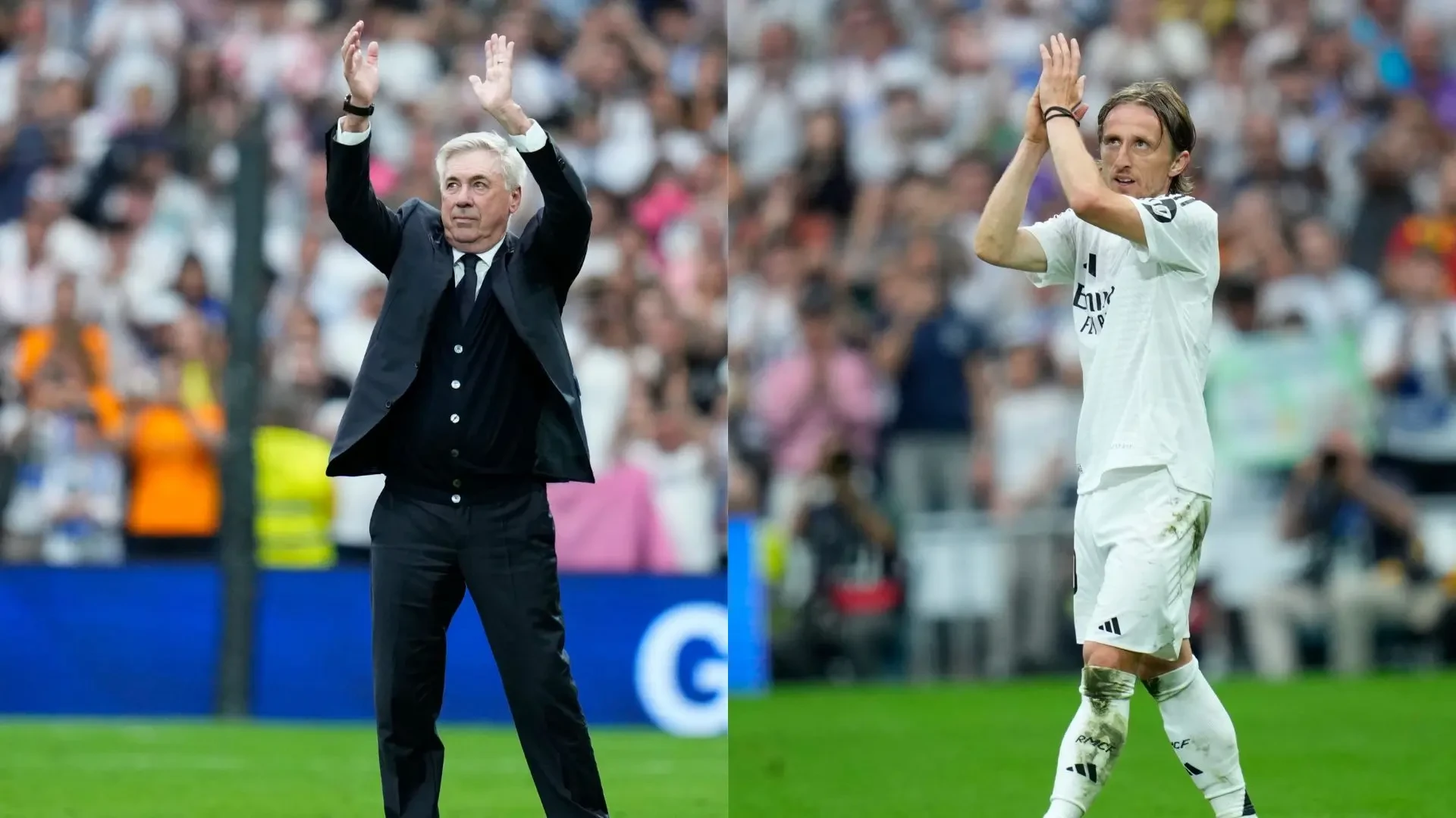 El emotivo homenaje del Bernabéu a Luka Modric y Carlo Ancelotti: 