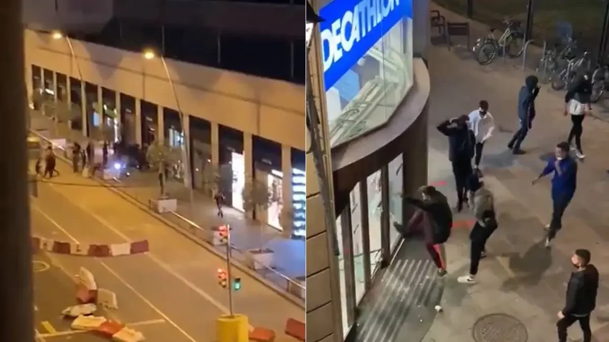 Saqueo de tiendas en Barcelona durante la batalla campal por las restricciones